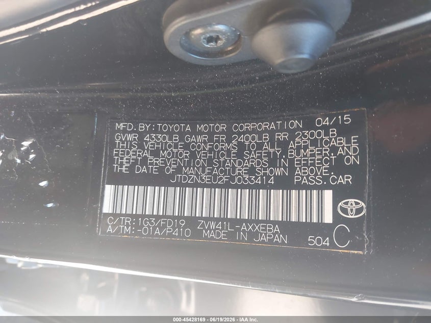 2015 Toyota Prius v VIN JTDZN3EU2FJ033414 IAAI salvage auction — NORMAL WEAR, Clear (Illinois), sold $1,125 on 2026-07-29 (photo 9)