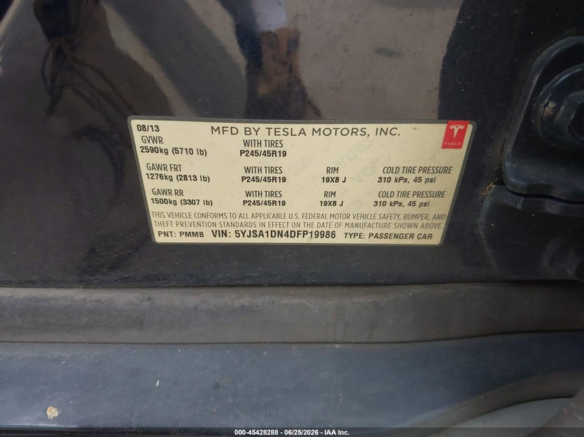 2013 Tesla Model s VIN 5YJSA1DN4DFP19986 IAAI salvage auction — ELECTRICAL, Clear (Montana), sold $1,050 on 2026-07-21 (photo 9)