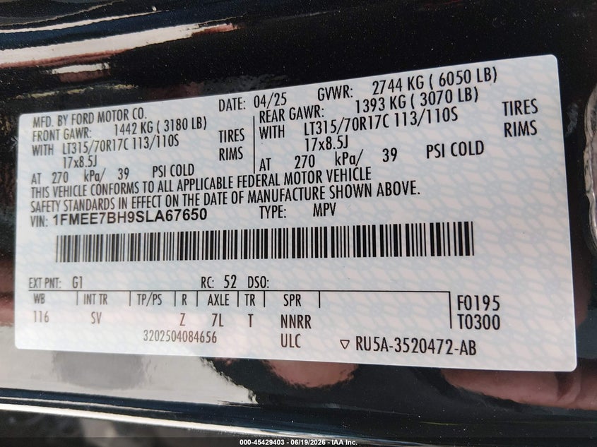 2025 Ford Bronco VIN 1FMEE7BH9SLA67650 IAAI salvage auction — SIDE, Original (Texas), sold $18,800 on 2026-08-06 (photo 9)
