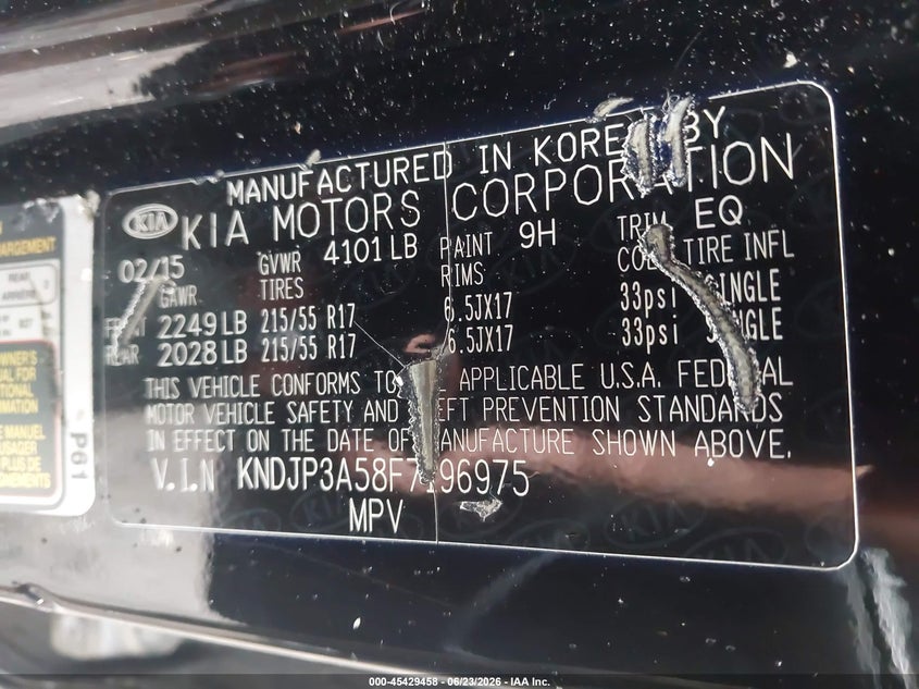 2015 Kia Soul VIN KNDJP3A58F7196975 IAAI salvage auction — REAR END, Mv-907A (New York), sold $525 on 2026-07-07 (photo 9)