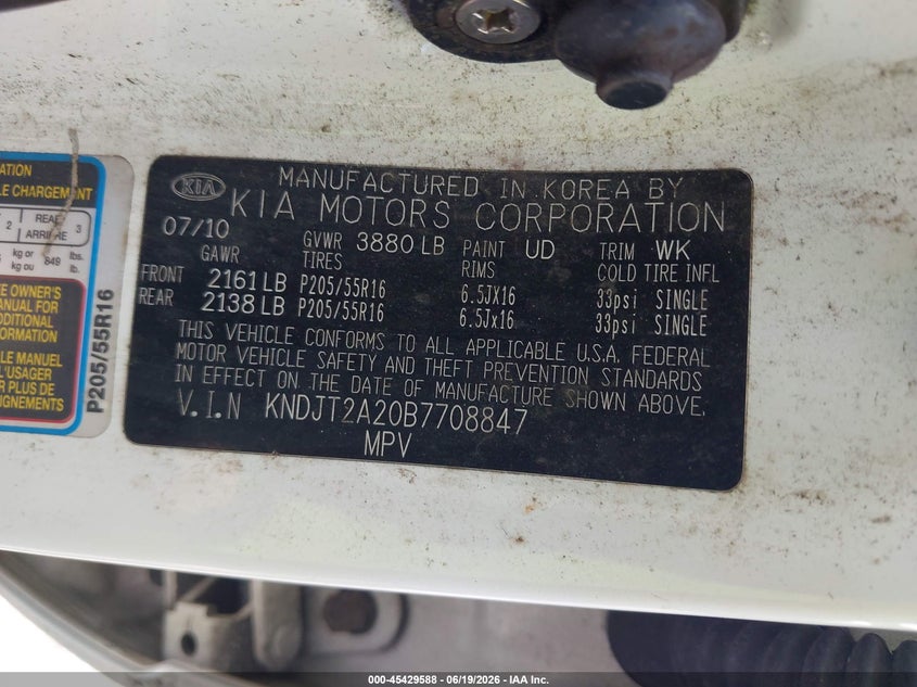 2011 Kia Soul VIN KNDJT2A20B7708847 IAAI salvage auction — LEFT SIDE, Rebuildable (Florida), sold $525 on 2026-07-09 (photo 9)