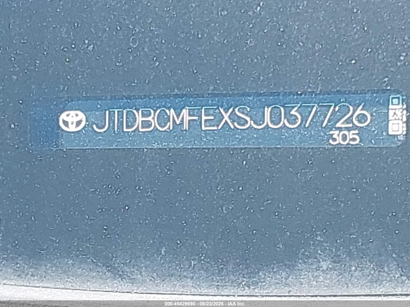 2025 Toyota Corolla VIN JTDBCMFEXSJ037726 IAAI salvage auction — REAR END, Salvage (Indiana), sold $7,600 on 2026-07-24 (photo 9)
