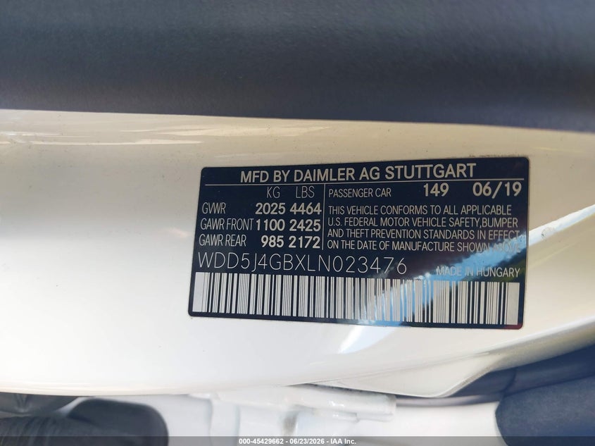 2020 Mercedes-benz Cla-klasse VIN WDD5J4GBXLN023476 IAAI salvage auction — FRONT END, Salvage Title, sold $12,200 on 2026-08-06 (photo 9)
