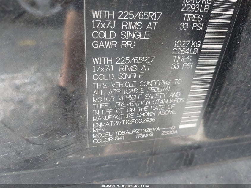 2016 Nissan Rogue VIN KNMAT2MT1GP602936 IAAI salvage auction — NORMAL WEAR, Clear (Virginia), sold $575 on 2026-07-06 (photo 9)