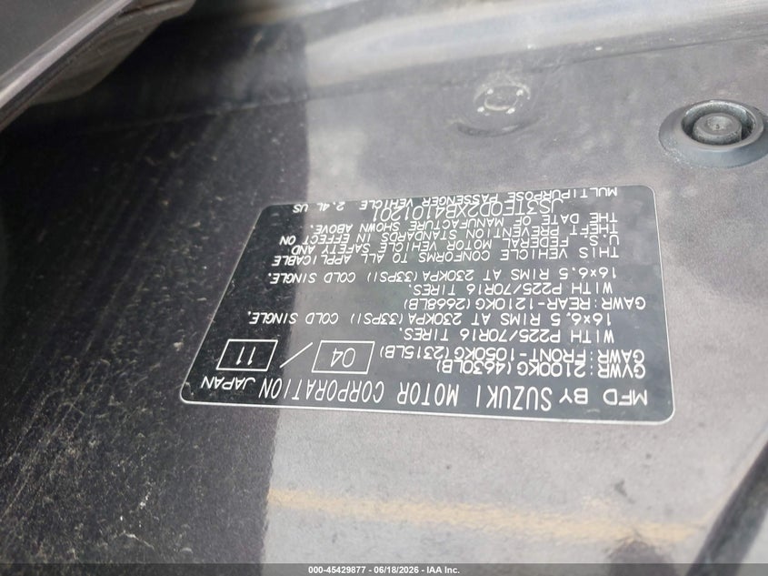2011 Suzuki Grand vitara VIN JS3TE0D2XB4101201 IAAI salvage auction — NORMAL WEAR, Clear (Texas), sold $1,800 on 2026-07-20 (photo 9)