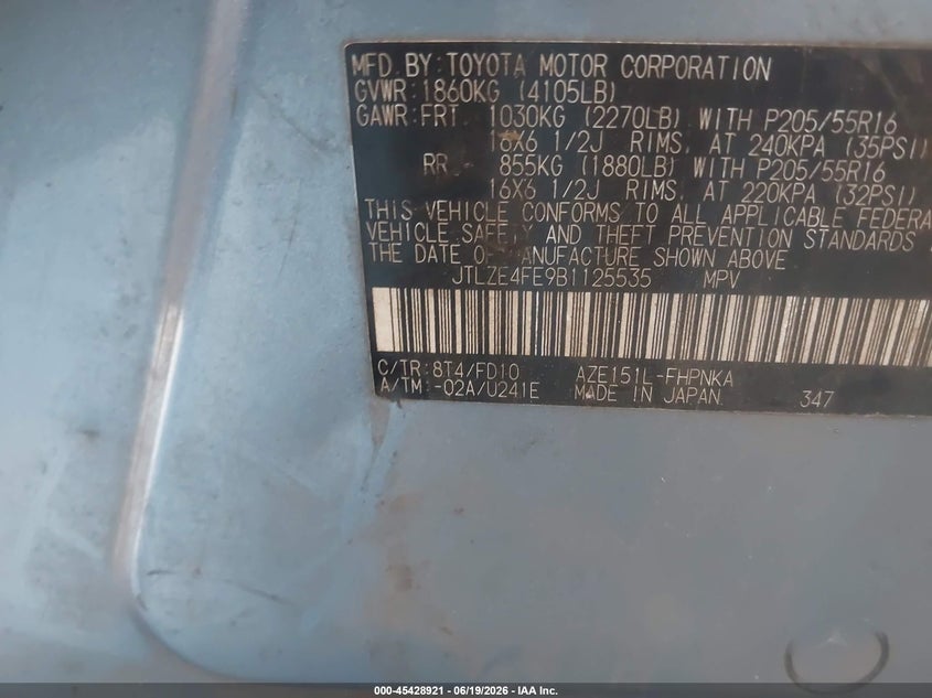 2011 Scion Xb VIN JTLZE4FE9B1125535 IAAI salvage auction — LEFT FRONT, Salvage (Georgia), sold $400 on 2026-07-30 (photo 9)