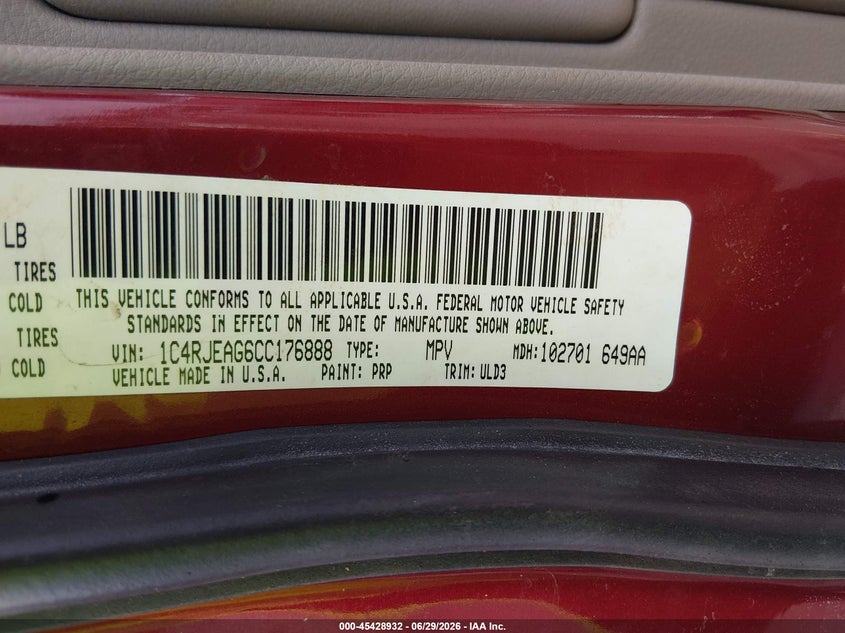 2012 Jeep Grand cherokee VIN 1C4RJEAG6CC176888 IAAI salvage auction — FRONT END, Salvage (South Carolina), sold $775 on 2026-07-18 (photo 9)