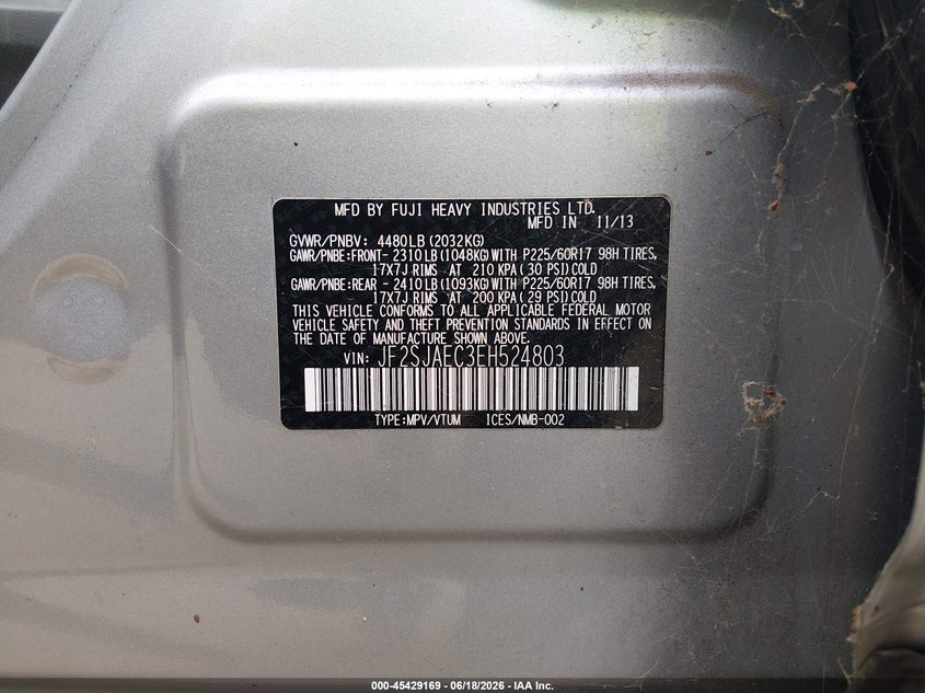 2014 Subaru Forester VIN JF2SJAEC3EH524803 IAAI salvage auction — NORMAL WEAR, Clear (New York), sold $850 on 2026-07-22 (photo 9)
