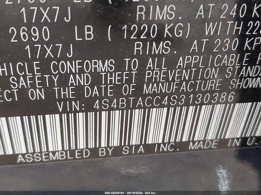 2025 Subaru Outback VIN 4S4BTACC4S3130386 IAAI salvage auction — FRONT END, Salvage (Virginia), sold $4,900 on 2026-07-10 (photo 9)