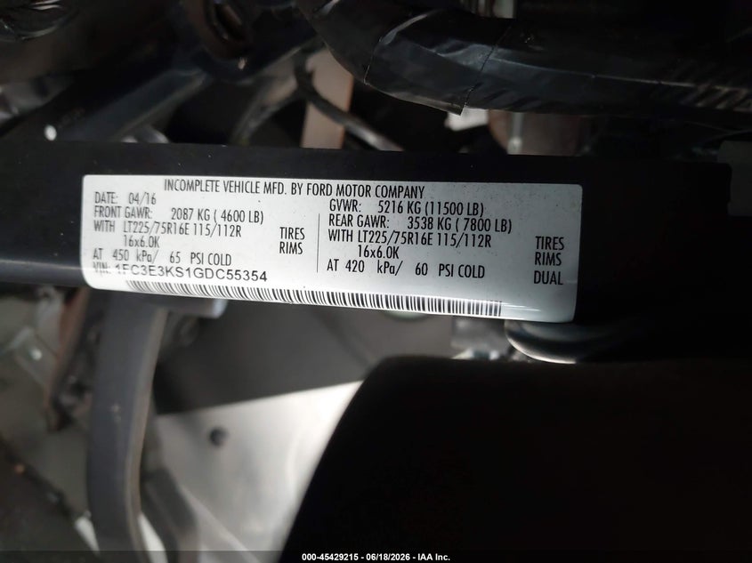 2016 Ford E-350 VIN 1FC3E3KS1GDC55354 IAAI salvage auction — NORMAL WEAR, SF97 (Virginia), sold $18,000 on 2026-07-22 (photo 9)