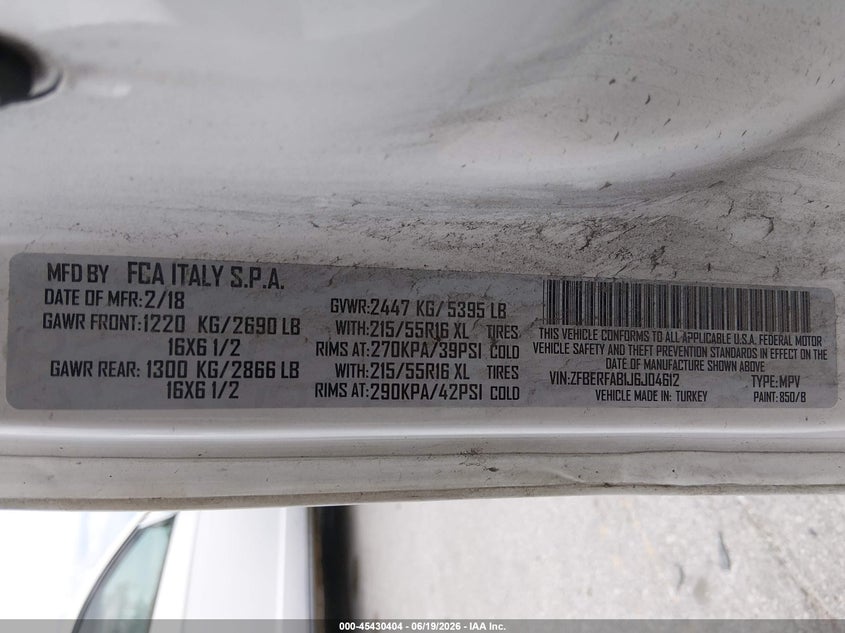 2018 Ram Promaster city VIN ZFBERFAB1J6J04612 IAAI salvage auction — NORMAL WEAR, Regular Certificate (Iowa), sold $3,600 on 2026-07-07 (photo 9)