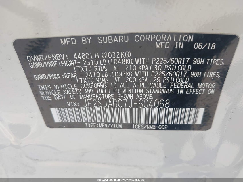 2018 Subaru Forester VIN JF2SJABC7JH604068 IAAI salvage auction — SIDE, Salvage Title, sold $1,250 on 2026-07-28 (photo 9)