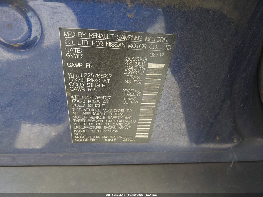 2017 Nissan Rogue VIN KNMAT2MT3HP559654 IAAI salvage auction — SIDE, Salvage (Idaho), sold $925 on 2026-07-31 (photo 9)