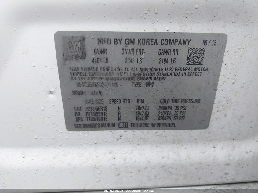 2013 Buick Encore VIN KL4CJGSB5DB174426 IAAI salvage auction — FRONT & REAR, Salvage (Massachusetts), sold $450 on 2026-07-23 (photo 9)
