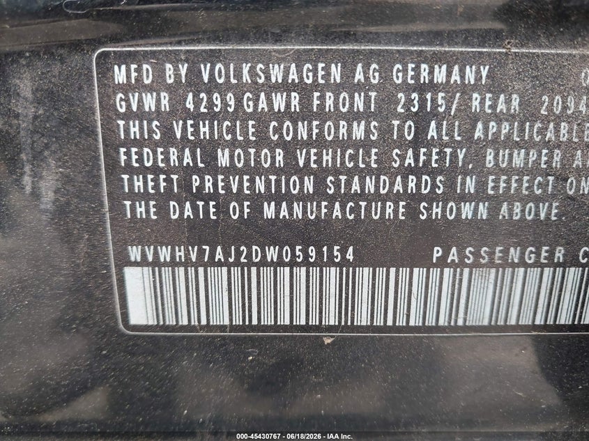 2013 Volkswagen Gti VIN WVWHV7AJ2DW059154 IAAI salvage auction — NORMAL WEAR, Clear (Missouri), sold $700 on 2026-07-16 (photo 9)