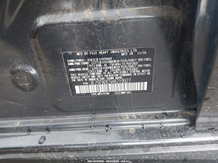 2017 Subaru Xv VIN JF2GPADC5H8219927 IAAI salvage auction — REAR END, Junk Bill Of Sale Mv2459 (Wisconsin), sold $3,125 on 2026-07-16 (photo 9)