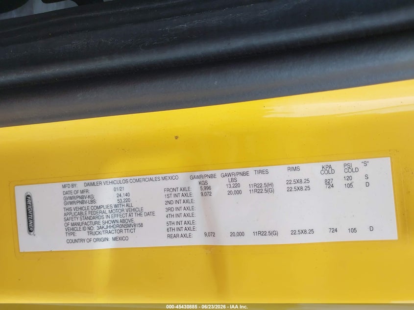 2022 Freightliner New cascadia 126 VIN 3AKJHHDR0NSMV8158 IAAI salvage auction — Unknown, Clear (Florida), sold $30,000 on 2026-07-22 (photo 8)