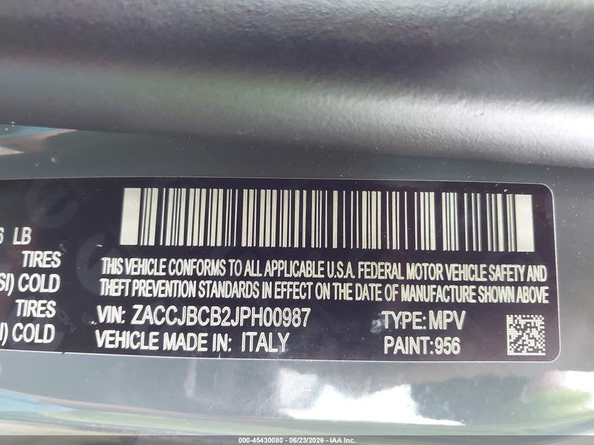 2018 Jeep Renegade VIN ZACCJBCB2JPH00987 IAAI salvage auction — FRONT END, Salvage (Nebraska), sold $25 on 2026-07-23 (photo 9)