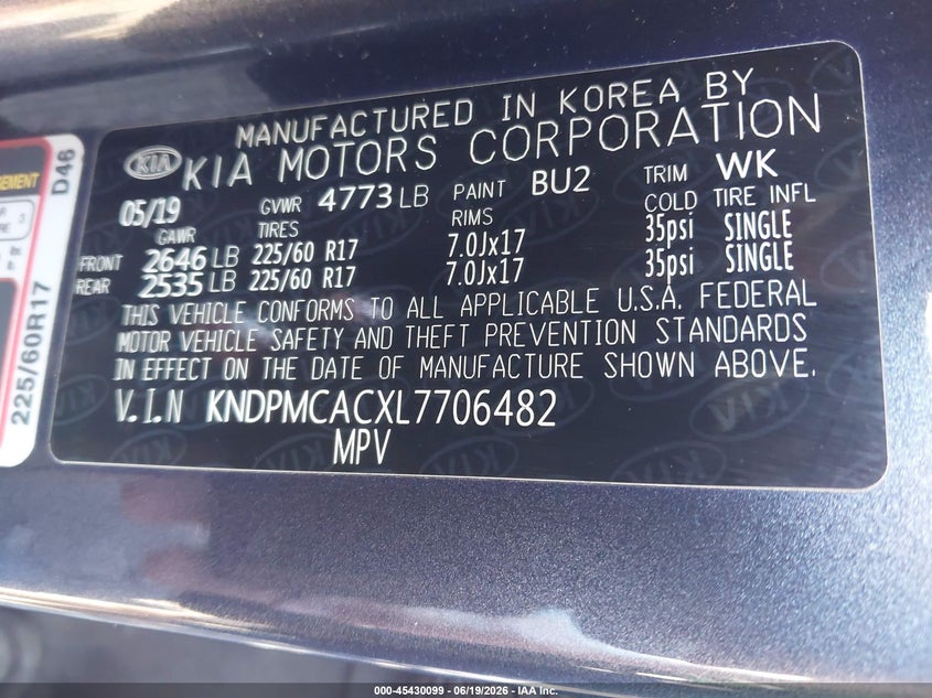 2020 Kia Sportage VIN KNDPMCACXL7706482 IAAI salvage auction — THEFT, Mv-907A (New York), sold $4,600 on 2026-07-08 (photo 9)