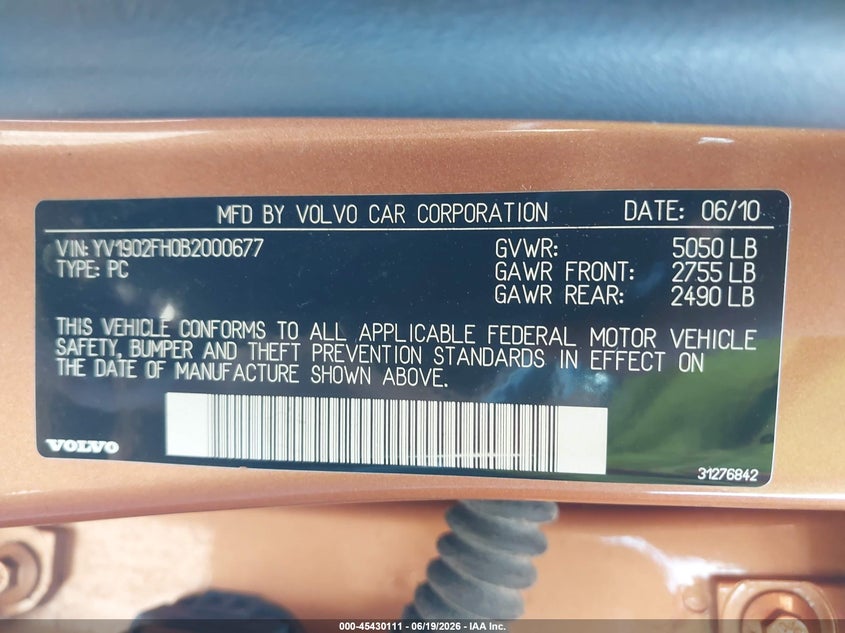 2011 Volvo S60 VIN YV1902FH0B2000677 IAAI salvage auction — FRONT END, Clear (Indiana), sold $400 on 2026-07-21 (photo 9)