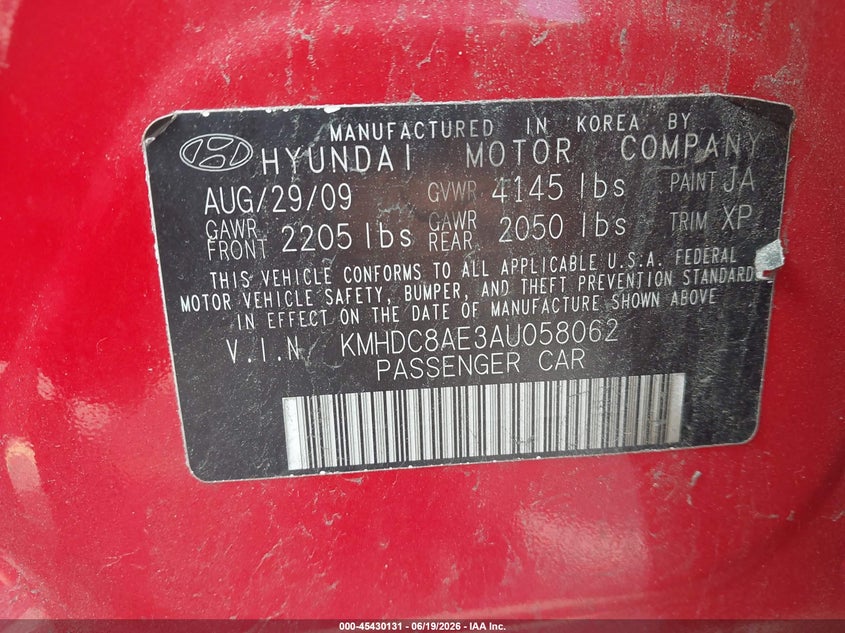 2010 Hyundai Elantra VIN KMHDC8AE3AU058062 IAAI salvage auction — RIGHT FRONT, Salvage (Connecticut), sold $450 on 2026-07-09 (photo 9)