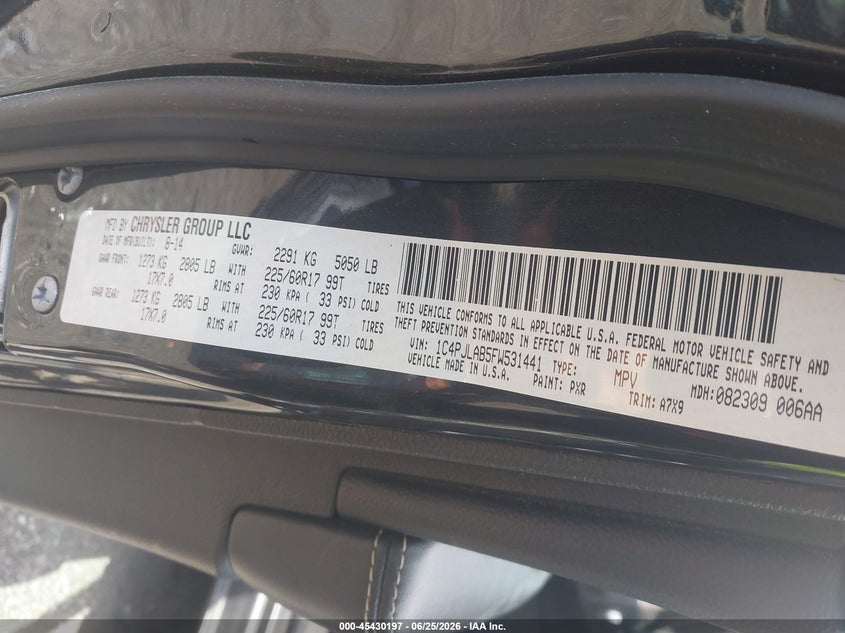 2015 Jeep Cherokee VIN 1C4PJLAB5FW531441 IAAI salvage auction — FRONT END, Salvage Title, sold $450 on 2026-08-03 (photo 9)
