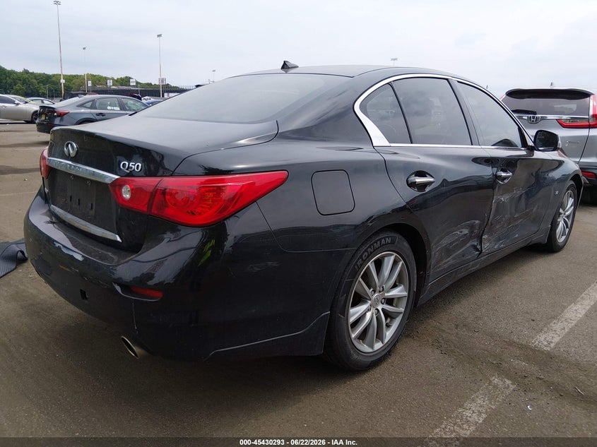 2014 Infiniti Q50 VIN JN1BV7AR9EM705172 IAAI salvage auction — FRONT & REAR, Salvage (New Jersey), sold $25 on 2026-07-27 (photo 4)
