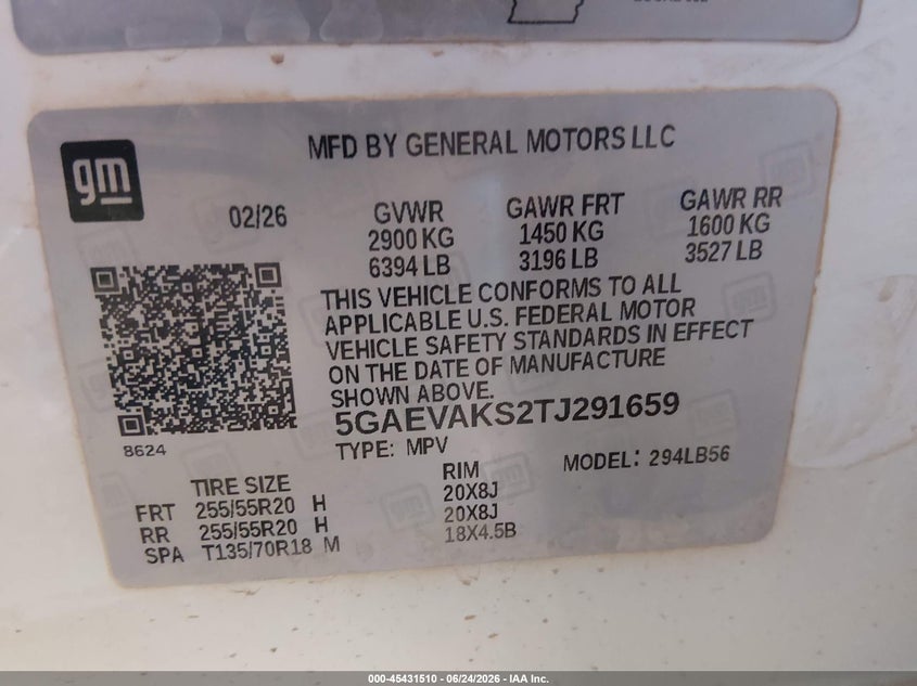 2026 Buick Enclave VIN 5GAEVAKS2TJ291659 IAAI salvage auction — UNKNOWN, Clear (Colorado), sold $13,700 on 2026-07-10 (photo 9)
