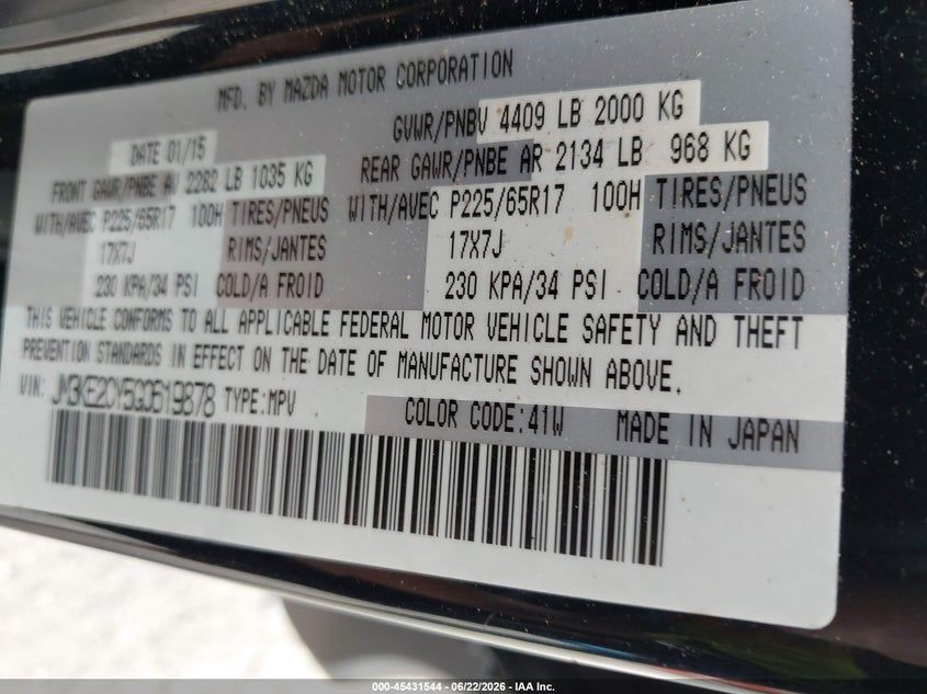 2016 Mazda Cx-5 VIN JM3KE2CY5G0619878 IAAI salvage auction — FRONT END, Salvage Title, sold $2,000 on 2026-08-02 (photo 9)