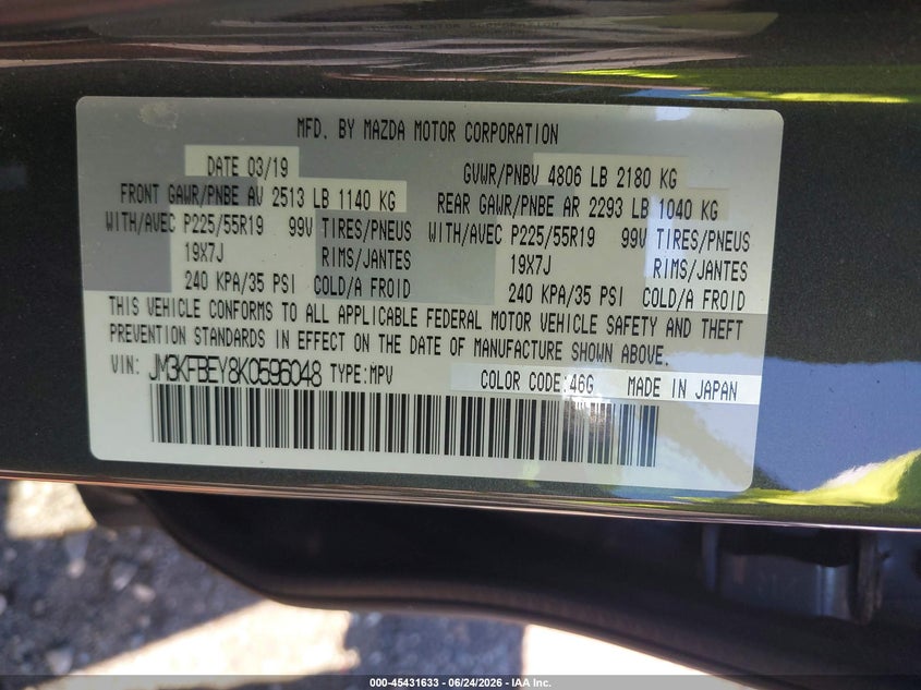 2019 Mazda Cx-5 VIN JM3KFBEY8K0596048 IAAI salvage auction — FRONT END, Mv-907A (New York), sold $7,450 on 2026-07-07 (photo 9)