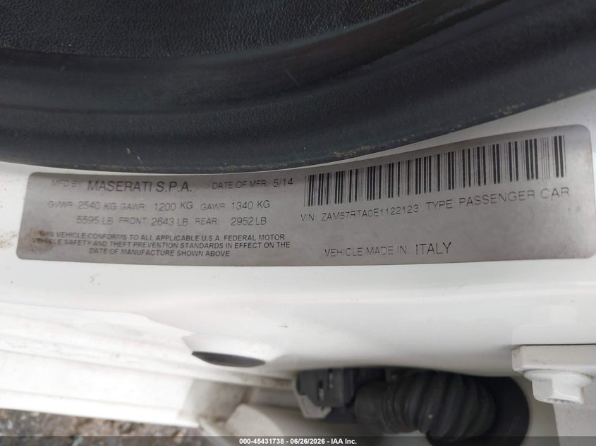 2014 Maserati Ghibli VIN ZAM57RTA0E1122123 IAAI salvage auction — REPOSSESSION, Nrc Lienholder Repossession Paperwork (Alabama), sold $1,550 on 2026-07-11 (photo 9)