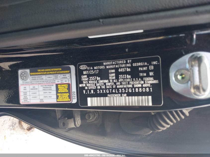 2018 Kia Optima VIN 5XXGT4L35JG188081 IAAI salvage auction — REAR END, Rebuildable (Florida), sold $1,700 on 2026-07-21 (photo 9)