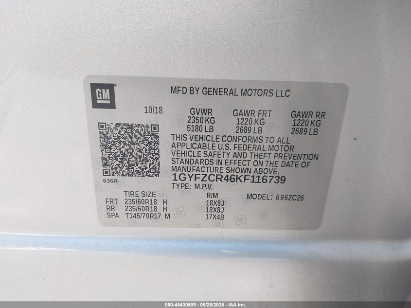 2019 Cadillac Xt4 VIN 1GYFZCR46KF116739 IAAI salvage auction — WATER/FLOOD, Salvage (Texas), sold $5,200 on 2026-08-31 (photo 9)
