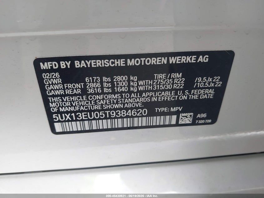 2026 BMW X5 VIN 5UX13EU05T9384620 IAAI salvage auction — FRONT END, Salvage (Georgia), sold $10,600 on 2026-07-30 (photo 9)