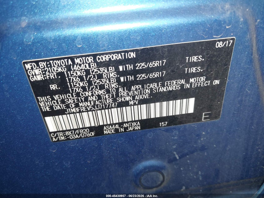 2018 Toyota Rav 4 VIN JTMBFREV5JJ717747 IAAI salvage auction — FRONT END, Salvage (Arizona), sold $4,150 on 2026-07-21 (photo 9)
