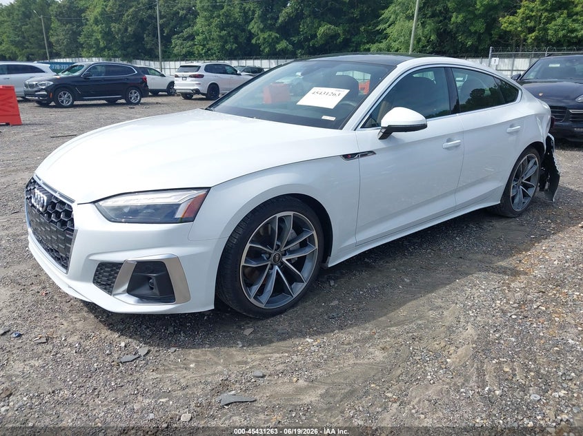 2023 Audi A5 VIN WAUFACF57PA028195 IAAI salvage auction — LEFT REAR, Salvage Title, sold $18,400 on 2026-08-13 (photo 2)