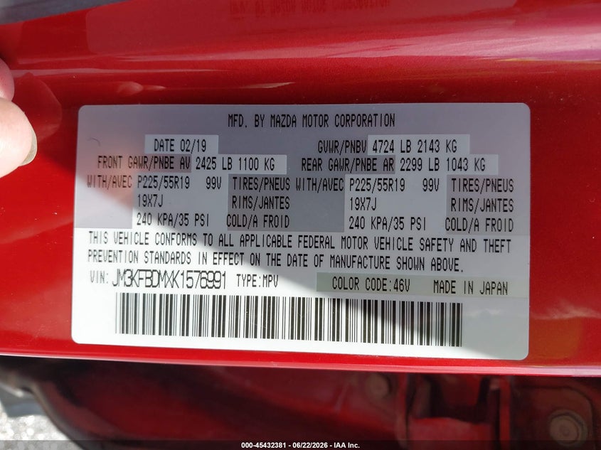 2019 Mazda Cx-5 VIN JM3KFBDMXK1576991 IAAI salvage auction — REAR END, Salvage (Nebraska), sold $6,600 on 2026-07-21 (photo 9)