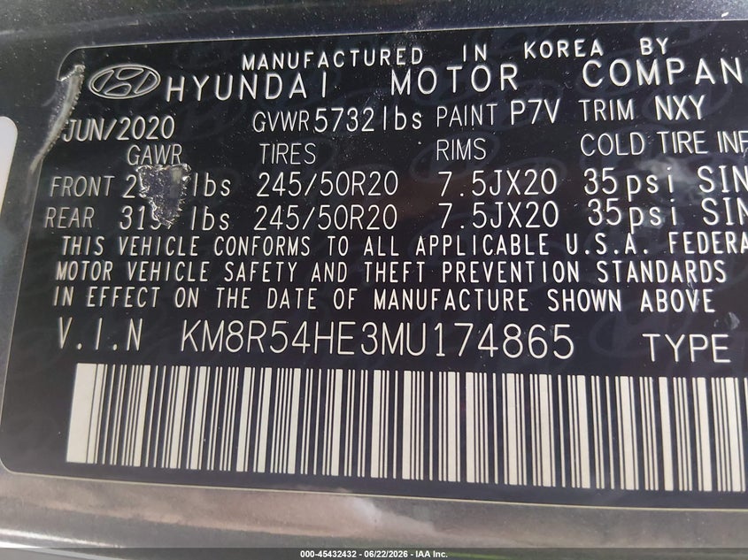 2021 Hyundai Palisade VIN KM8R54HE3MU174865 IAAI salvage auction — LEFT FRONT, Salvage (Alabama), sold $8,325 on 2026-07-08 (photo 9)