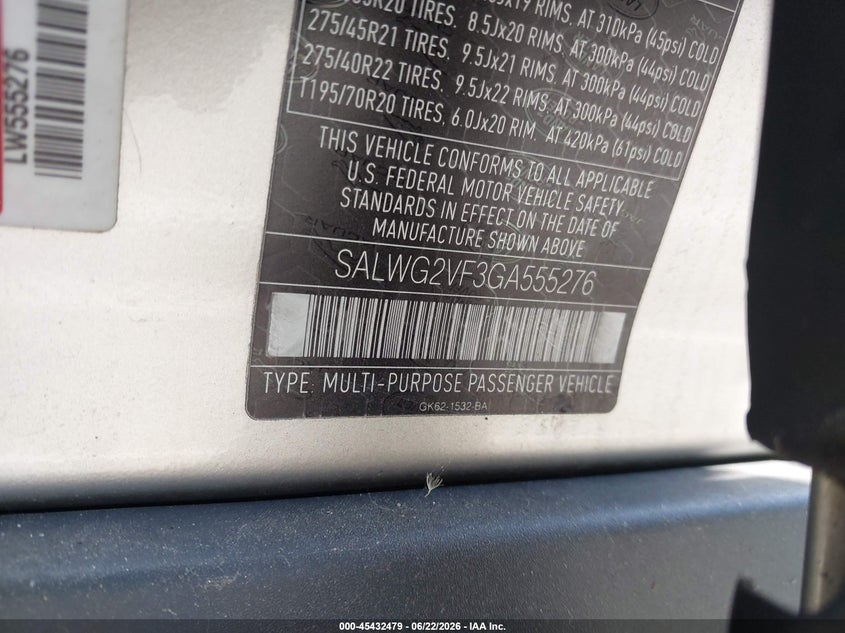 2016 Land rover Range rover sport VIN SALWG2VF3GA555276 IAAI salvage auction — NORMAL WEAR, Clear (Montana), sold $7,000 on 2026-07-16 (photo 9)