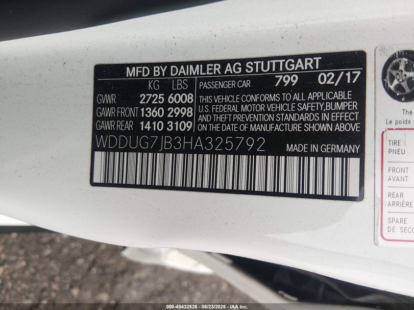 2017 Mercedes-benz VIN WDDUG7JB3HA325792 IAAI salvage auction — LEFT SIDE, Salvage (Pennsylvania), sold $17,550 on 2026-07-22 (photo 9)