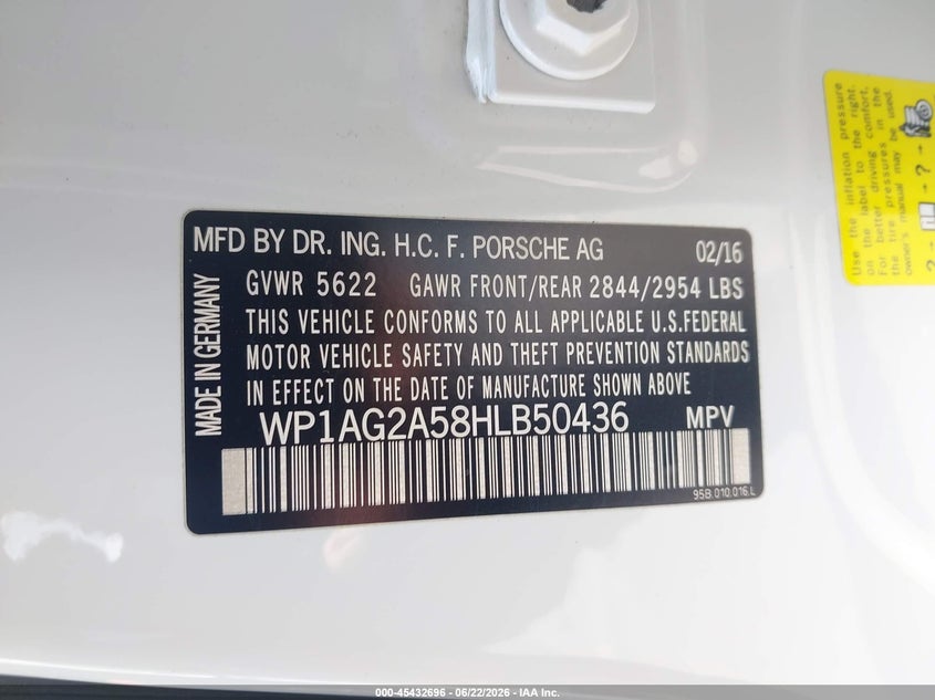 2017 Porsche Macan VIN WP1AG2A58HLB50436 IAAI salvage auction — REAR END, Salvage (North Carolina), sold $8,100 on 2026-07-08 (photo 9)