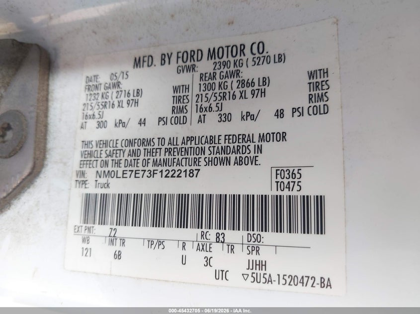 2015 Ford Transit connect VIN NM0LE7E73F1222187 IAAI salvage auction — NORMAL WEAR, Sf97 (Texas), sold $13,300 on 2026-09-01 (photo 9)