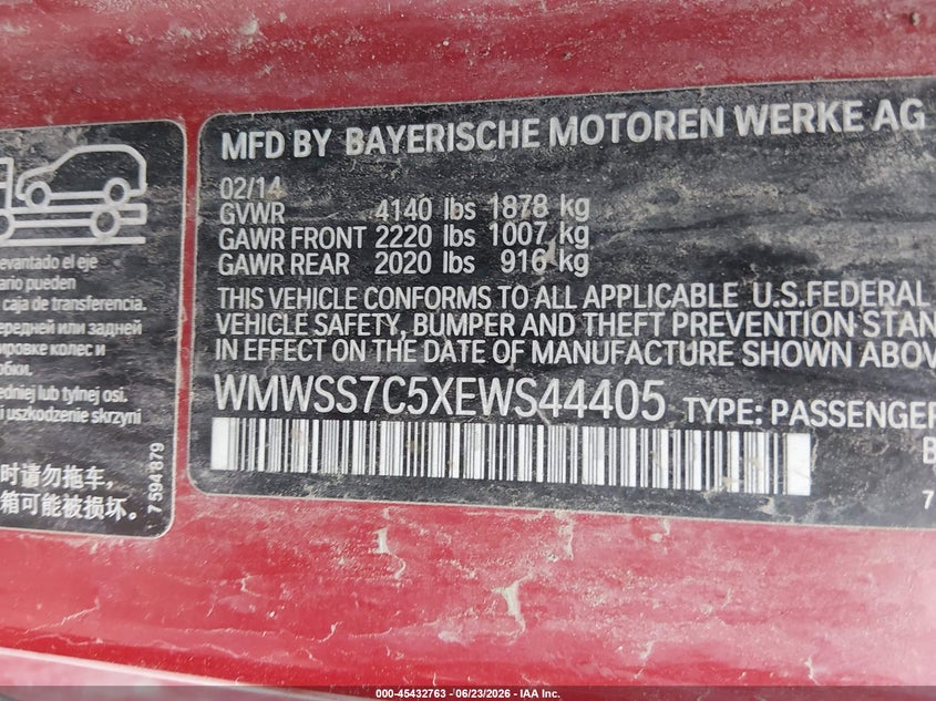 2014 Mini Paceman VIN WMWSS7C5XEWS44405 IAAI salvage auction — FRONT END, Salvage (Pennsylvania), sold $900 on 2026-07-07 (photo 9)