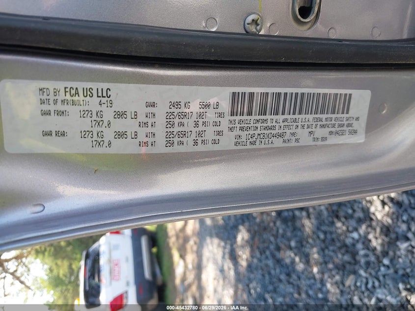 2019 Jeep Cherokee VIN 1C4PJMCB1KD449487 IAAI salvage auction — NORMAL WEAR, Sf97 (New York), sold $25 on 2026-07-23 (photo 9)