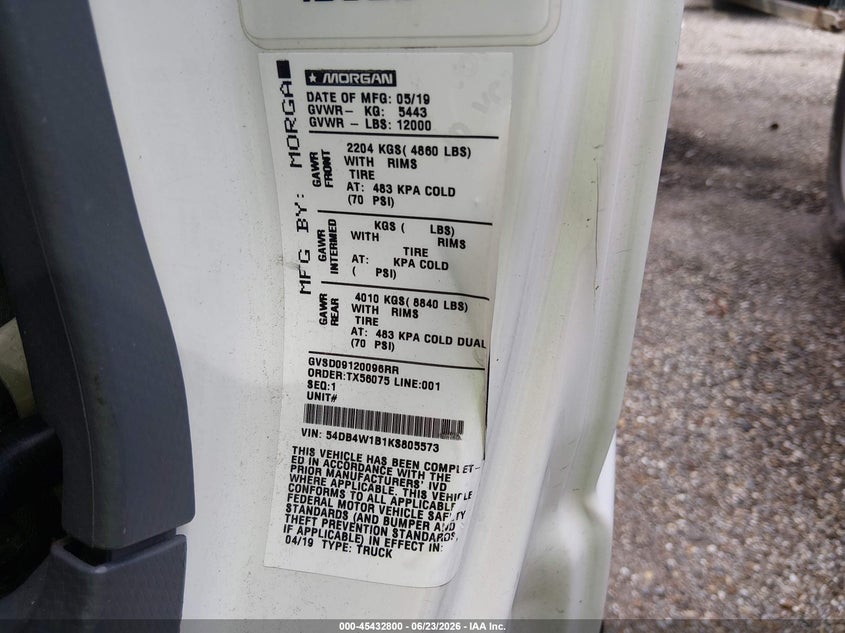 2019 Isuzu Npr VIN 54DB4W1B1KS805573 IAAI salvage auction — FRONT END, Salvage (Louisiana), sold $150 on 2026-07-15 (photo 8)