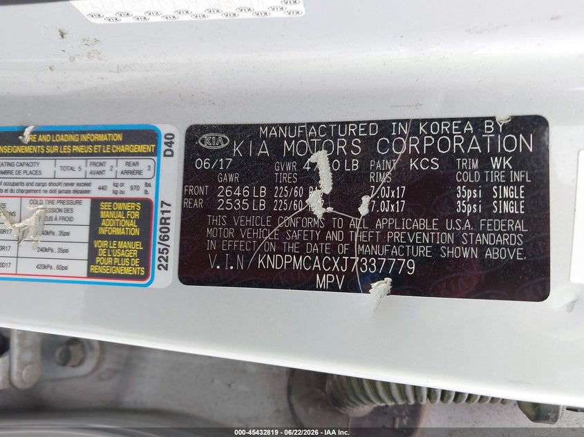 2018 Kia Sportage VIN KNDPMCACXJ7337779 IAAI salvage auction — FRONT END, Salvage (Missouri), sold $1,550 on 2026-08-02 (photo 9)