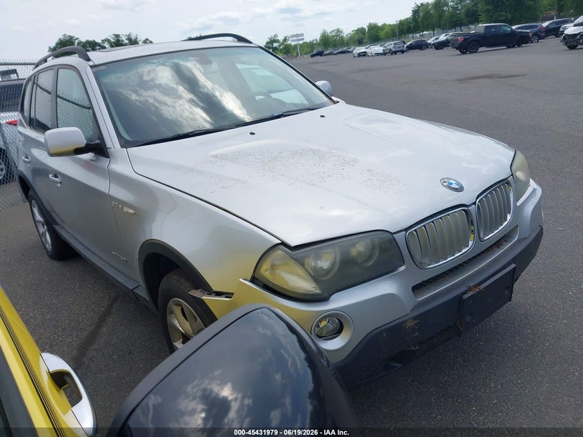 2009 BMW X3 VIN WBXPC93409WJ28941 IAAI salvage auction — RIGHT FRONT, Clear (New Jersey), sold $600 on 2026-07-27 (photo 1)