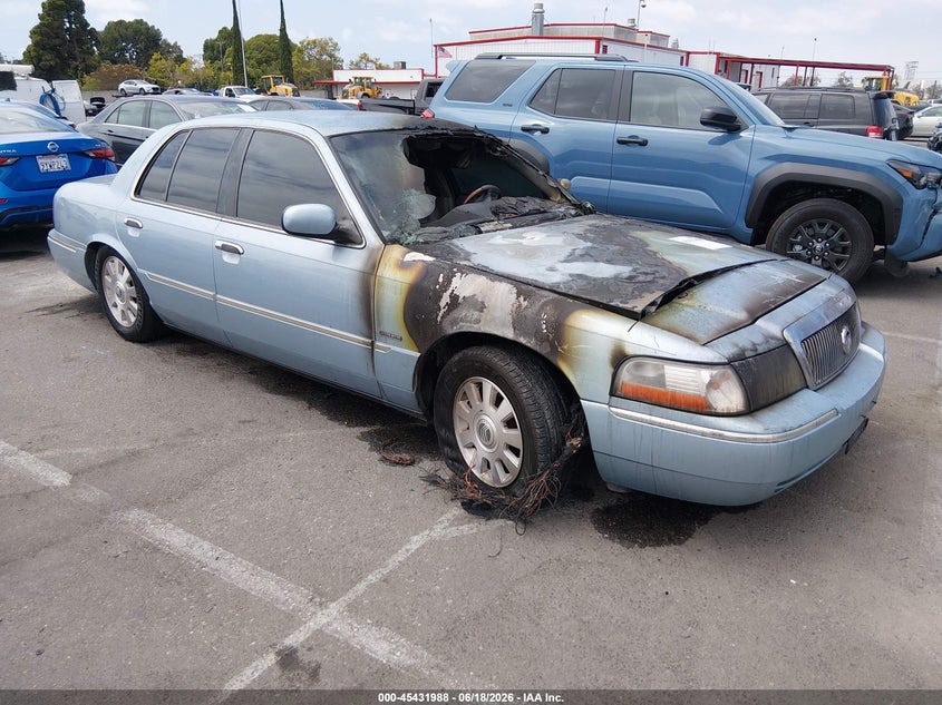 2003 Mercury Grand marquis VIN 2MEFM75WX3X614174 IAAI salvage auction — ENGINE BURN, Non-Repairable (California), sold $450 on 2026-07-09 (photo 1)