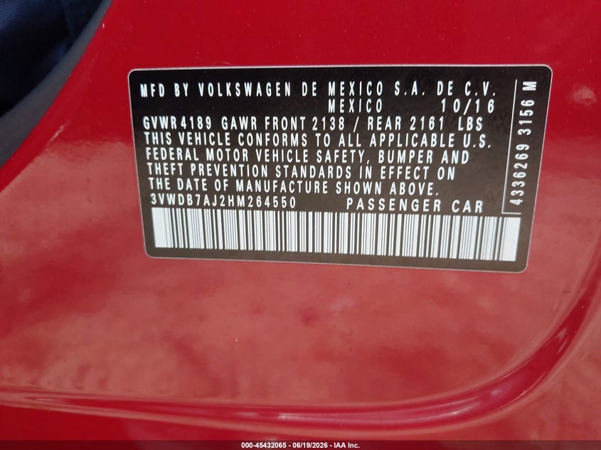 2017 Volkswagen Jetta VIN 3VWDB7AJ2HM264550 IAAI salvage auction — FRONT END, Salvage (Georgia), sold $2,800 on 2026-07-19 (photo 9)