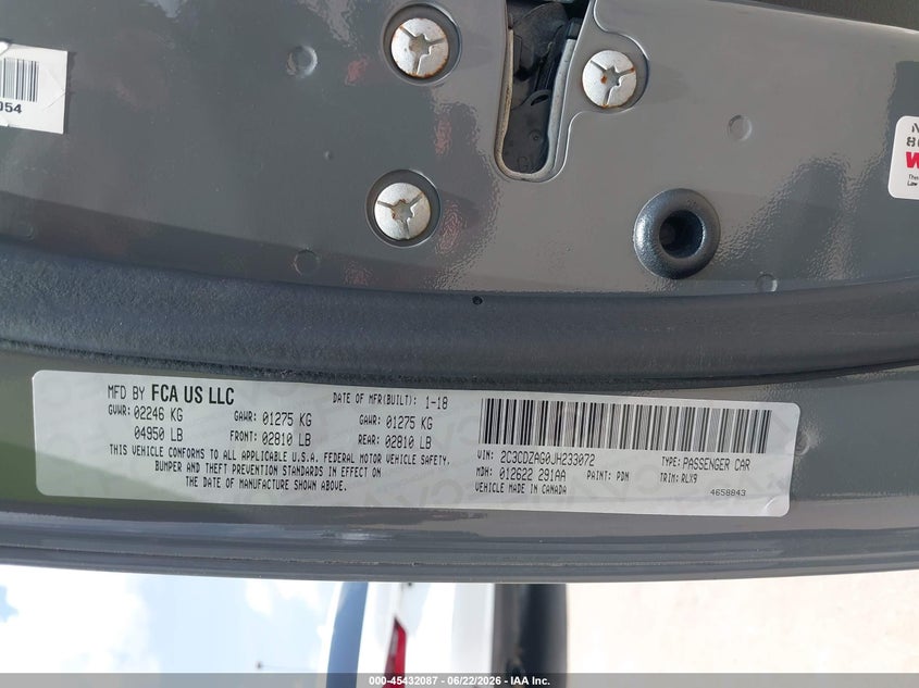 2018 Dodge Challenger VIN 2C3CDZAG0JH233072 IAAI salvage auction — HAIL, Original (Texas), sold $11,100 on 2026-07-30 (photo 9)